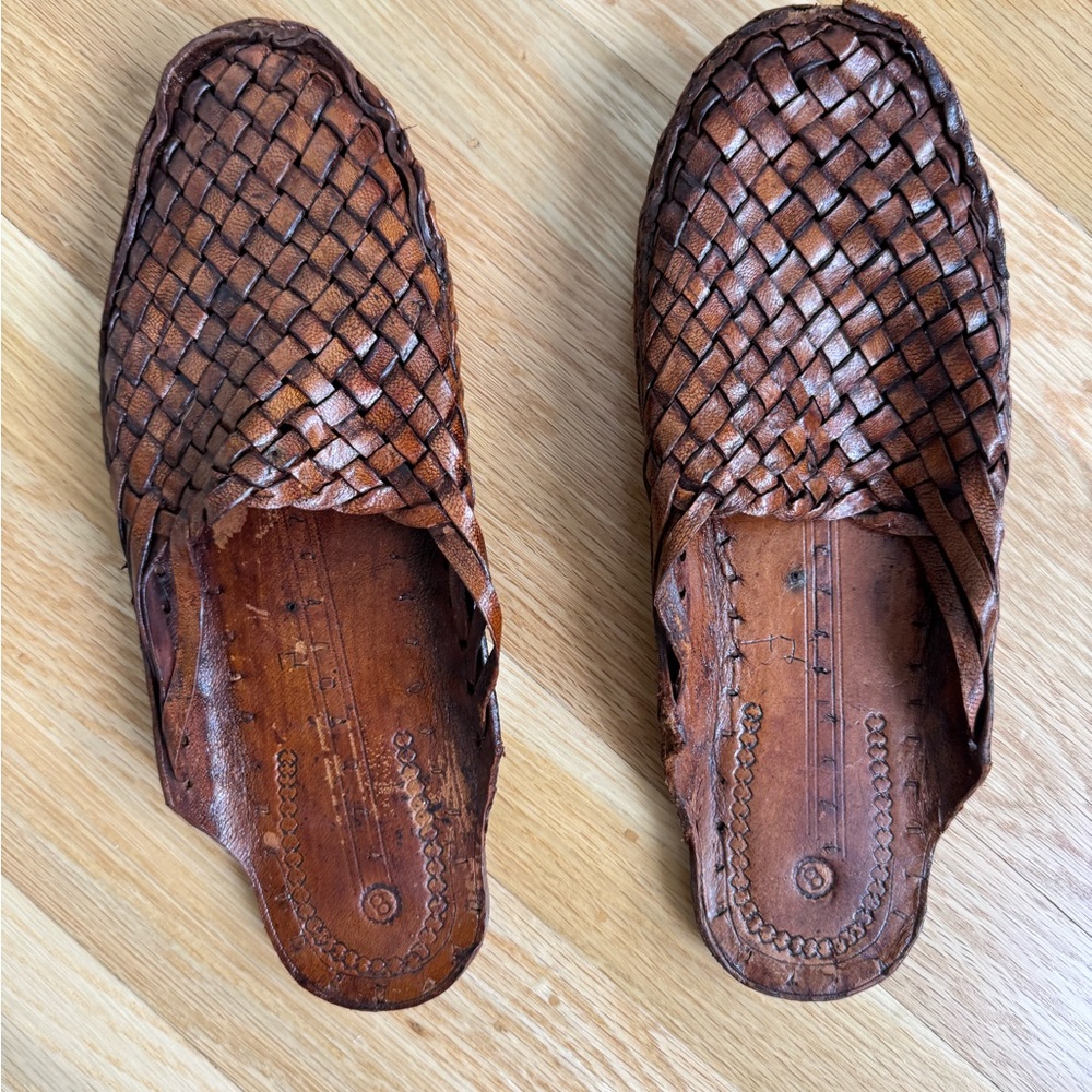 Women’s size 8 Mohinders - Woven Leather Slip-On Mules in Brown